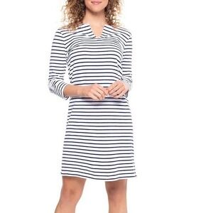 Coolibar Dress Oceanside Tunic 3/4 Sleeve Navy Blue White Stripe UPF 50+ XS